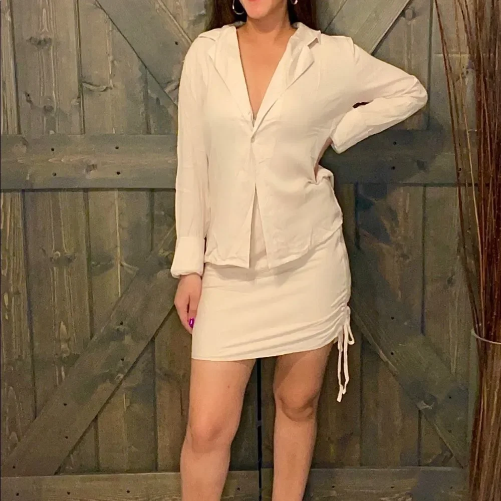 Beige 2-Piece Mini Skirt Set